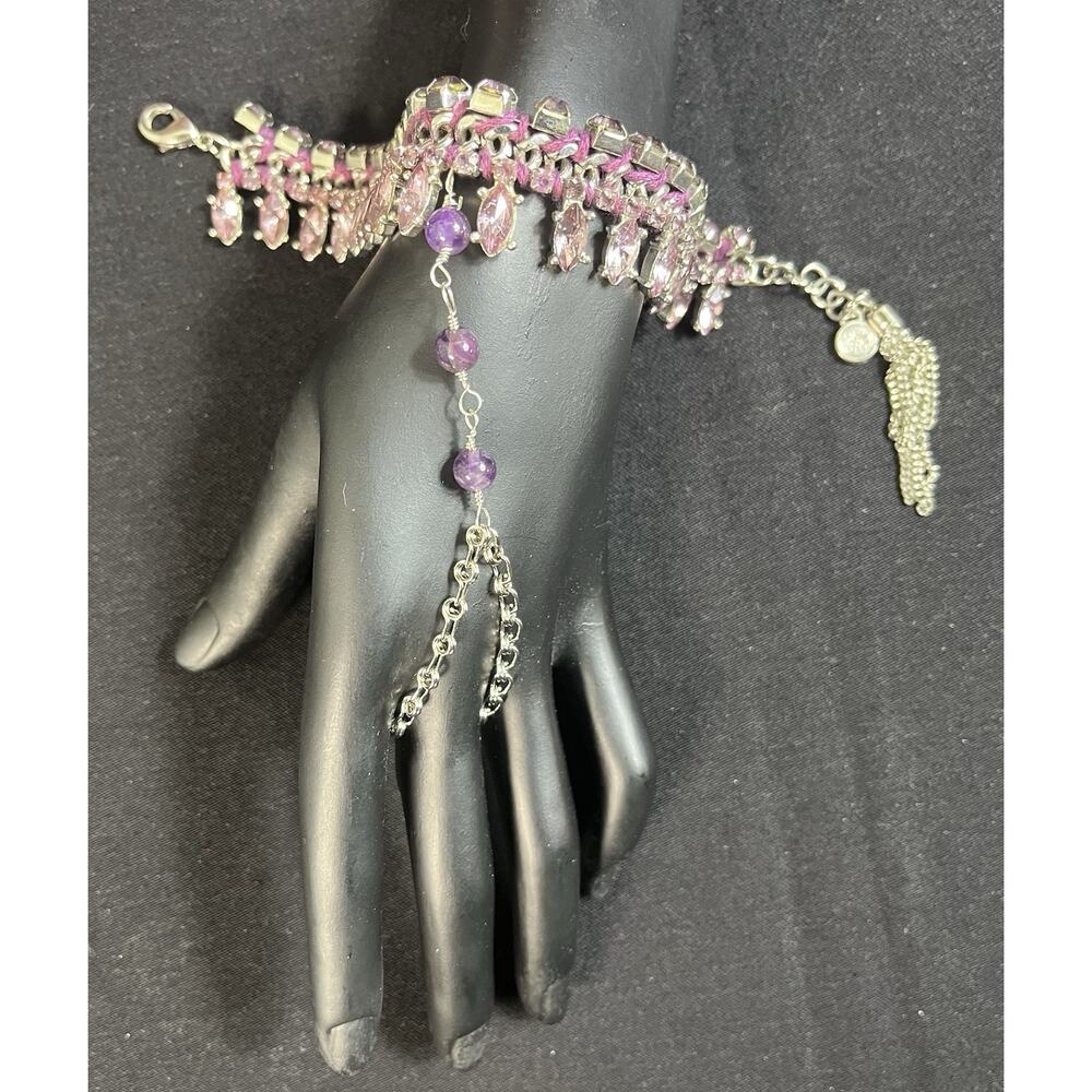 Unique Boho Slave Bracelet Handmade Repurposed Vintage Style Rhinestone & Stones